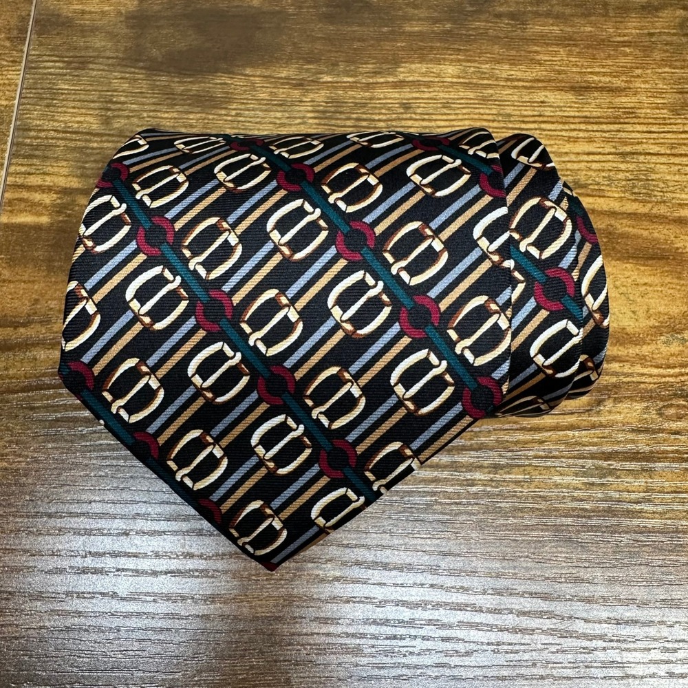 Brooks Brothers Makers Silk Tie Navy Burgundy Equestrian‎ Bit Bridle Made in USA